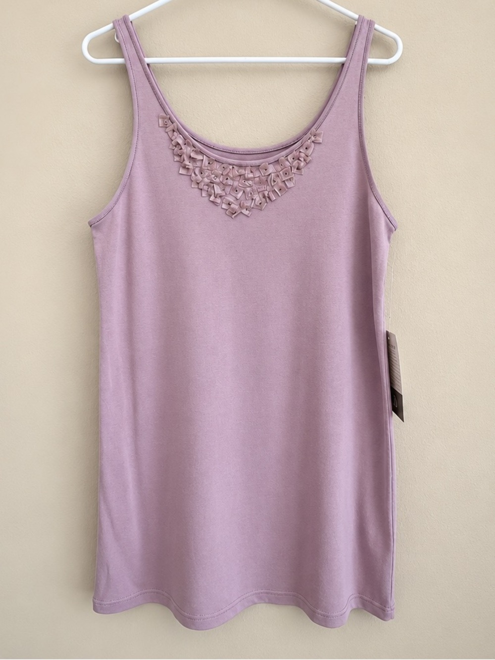 NWT Eileen Fisher XL Organic Cotton Tank Silk Embellished Neck Mauve $88